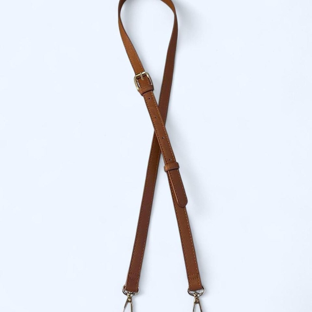 Brown faux leather adjustable strap with gold hardware